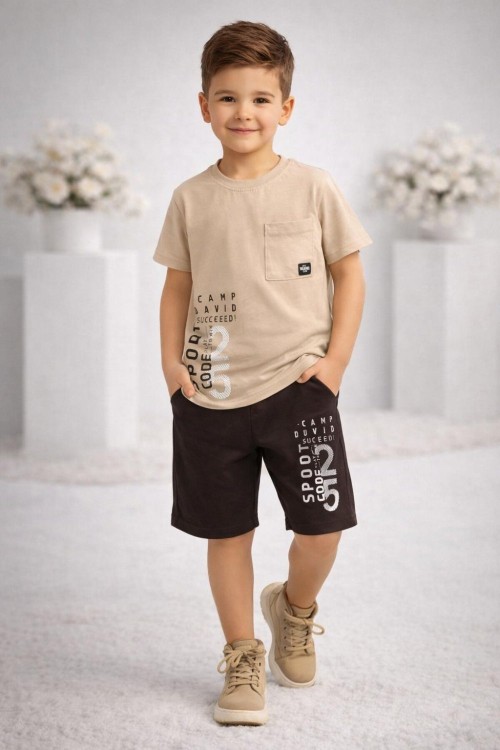 SPORT CODE 25 CEPLİ ŞORTLU TAKIM  Kahverengi