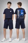 GARSON BOY ÖNÜ SADE SIRT UÇAK BASKILI ŞORTLU TAKIM  Lacivert