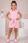 SIFIRKOL GÖMLEKLİ BEL BAĞLAMALI PÜSKÜL KALP DETAYLI  ŞORT ETEK TAKIM  Pembe