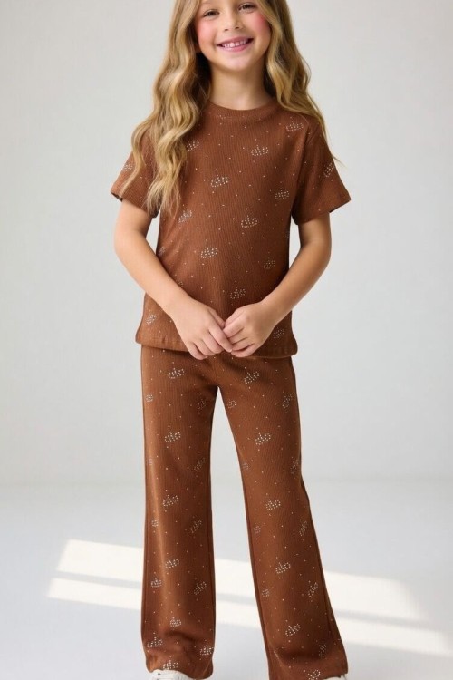 HERYERİ TAŞLI ALO YAZAN KISAKOL İSPANYOL TAKIM  Kahverengi