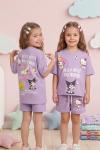 HELLO KİTTY AND FRİENDS SIRT BASKILI ŞORTLU TAKIM Lila