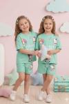 HELLO KİTTY AND FRİENDS SIRT BASKILI ŞORTLU TAKIM Yeşil