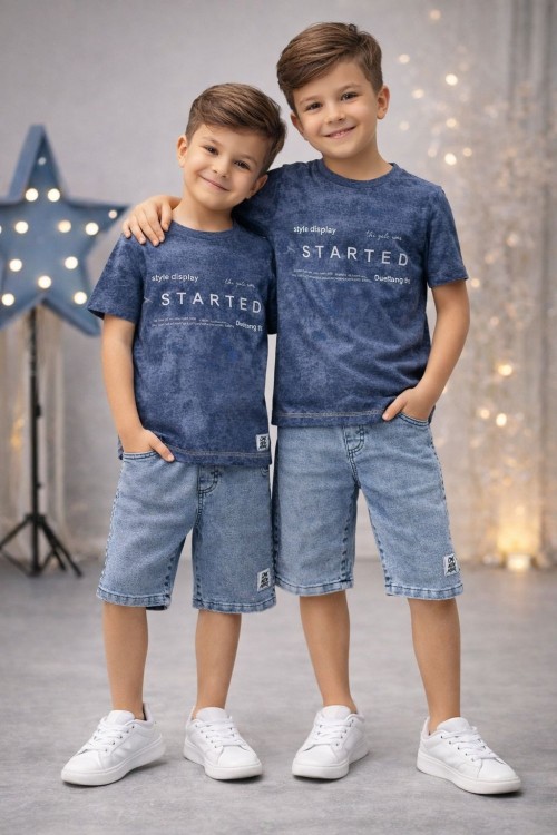 STARTED YAZILI KOT ŞORTLU TAKIM Lacivert