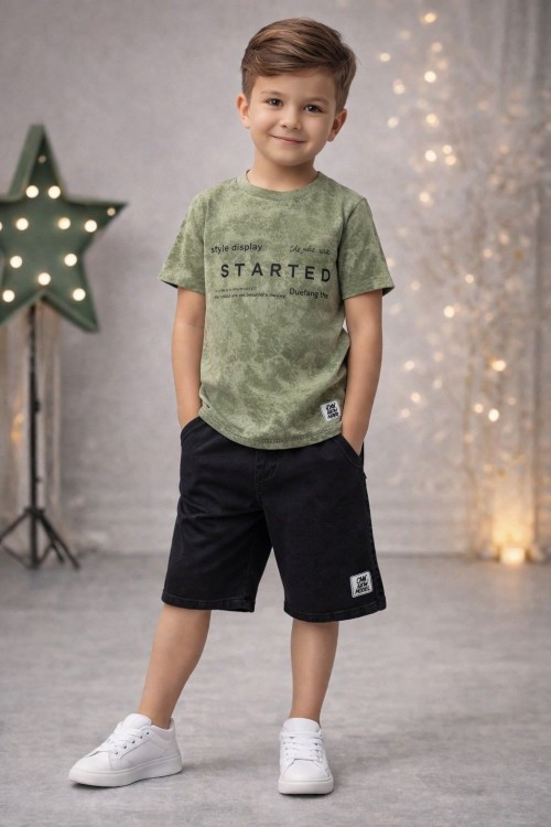 STARTED YAZILI KOT ŞORTLU TAKIM Yeşil