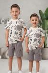 PALMİYE DESENLİ CEPLİ  ŞORTLU TAKIM Gri