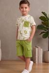 BÜYÜK HARF DESENLİ CEPLİ ŞORTLU TAKIM Yeşil