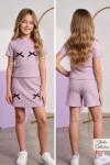 ALT VE ÜST FİYONKLU TAŞLI ŞORT ETEKLİ TAKIM  Lila