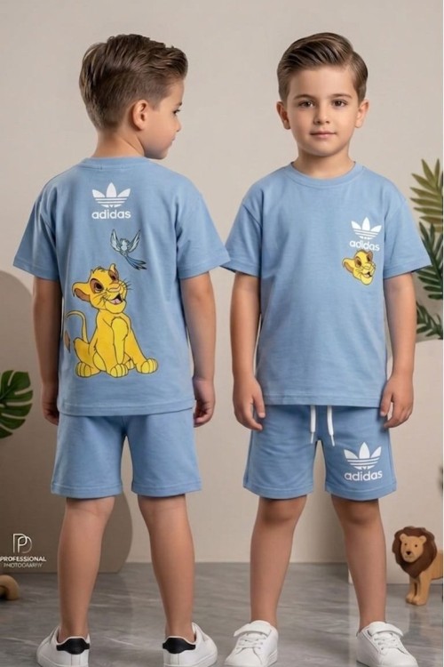 ADİDAS ASLANLI SIRT BASKILI ŞORTLU TAKIM  Mavi