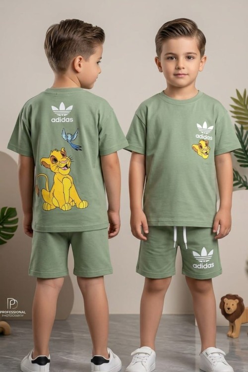 ADİDAS ASLANLI SIRT BASKILI ŞORTLU TAKIM  Yeşil