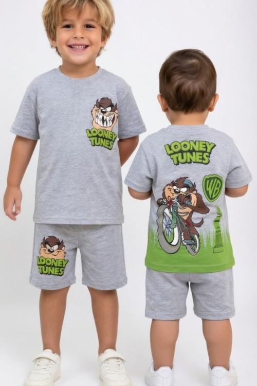 LOONEY TUNES TAZMANYA SIRT BASKILI ŞORTLU TAKIM  Açık Gri
