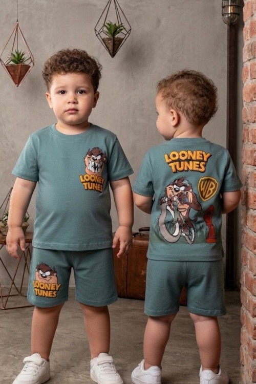 LOONEY TUNES TAZMANYA SIRT BASKILI ŞORTLU TAKIM  Yeşil