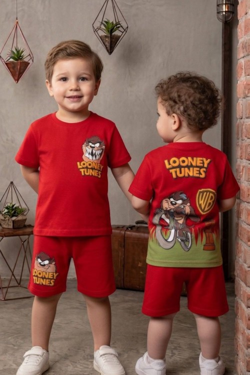 LOONEY TUNES TAZMANYA SIRT BASKILI ŞORTLU TAKIM  Kırmızı
