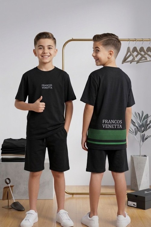 GARSON BOY FRANCOS VENETTA SIRT YAZILI ŞORTLU TAKIM  Siyah