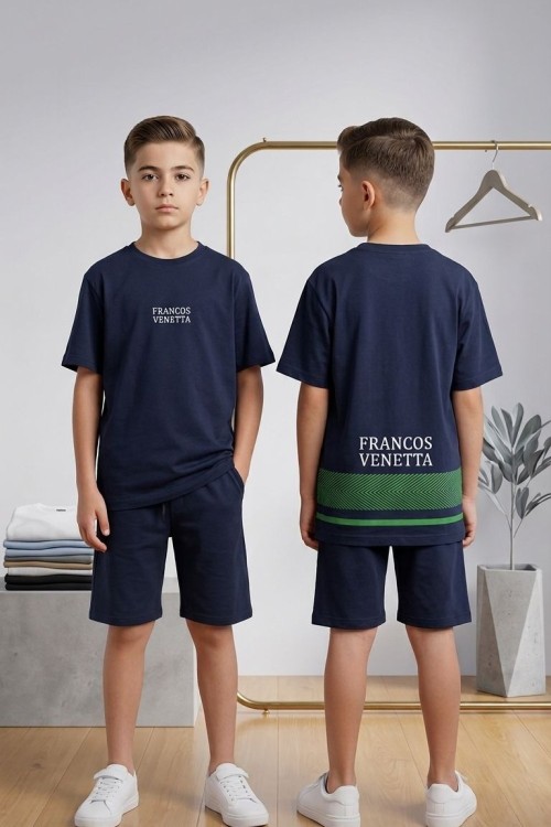 GARSON BOY FRANCOS VENETTA SIRT YAZILI ŞORTLU TAKIM  Lacivert