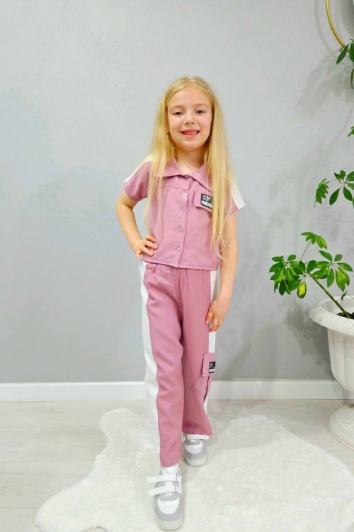 ETİKETLİ GÖMLEKLİ CEPLİ KETEN İSPANYOL TAKIM  Gül