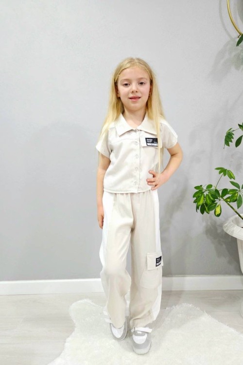 ETİKETLİ GÖMLEKLİ CEPLİ KETEN İSPANYOL TAKIM  Krem