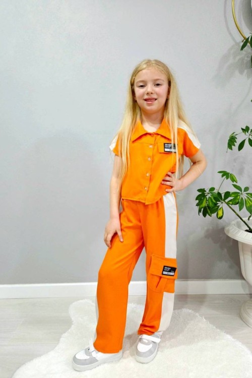 ETİKETLİ GÖMLEKLİ CEPLİ KETEN İSPANYOL TAKIM  Turuncu