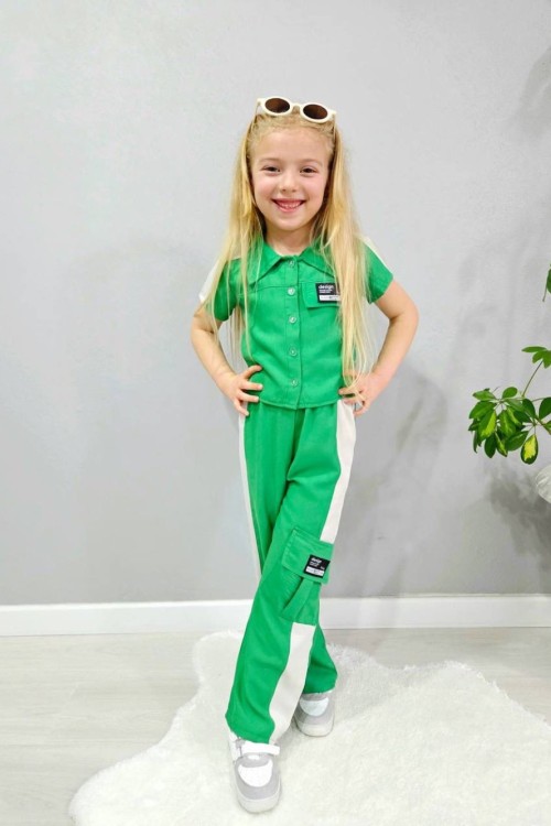 ETİKETLİ GÖMLEKLİ CEPLİ KETEN İSPANYOL TAKIM  Yeşil