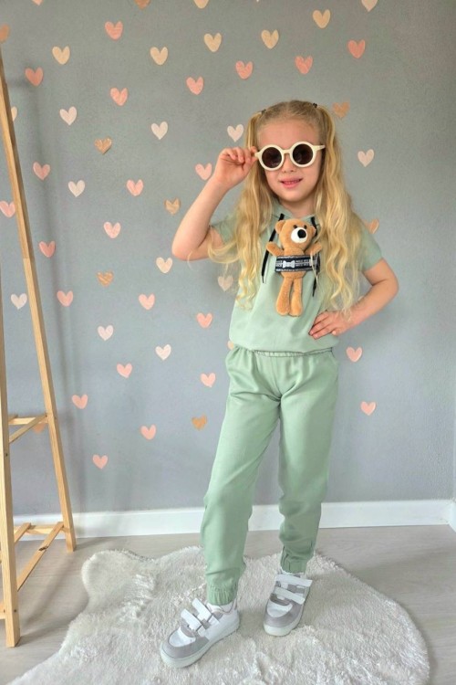 AYICIKLI KAPŞONLU PAÇASI LASTİKLİ KETEN TAKIM Yeşil