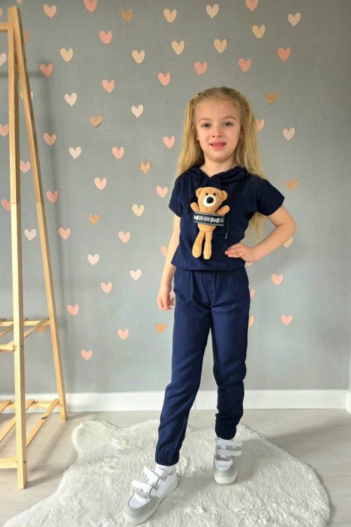 AYICIKLI KAPŞONLU PAÇASI LASTİKLİ KETEN TAKIM Lacivert