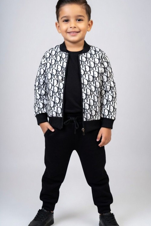 UNİSEX DİOR YAZILI CEKET 3 LÜ EŞOFMAN TAKIMI  Beyaz