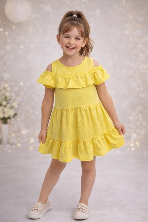 HERYERİ TAŞLI OMZU AÇIK  ELBİSE  Sarı