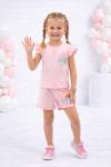 KOLU FIRFIRLI YAKASI VE ŞORTU ZAMBAK ÇİÇEKLİ ŞORTLU TAKIM  Pembe