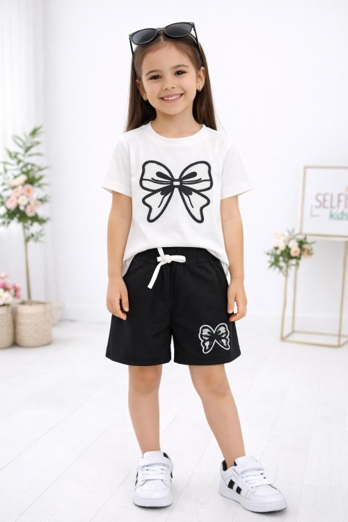 NAKIŞLI FİYONKLU CEPLİ ŞORTLU TAKIM  Siyah