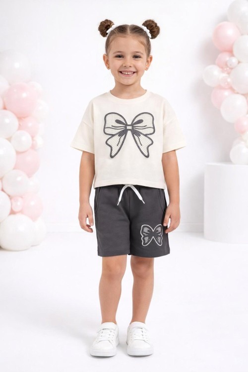 NAKIŞLI FİYONKLU CEPLİ ŞORTLU TAKIM  Füme