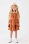İNCE ASKILI ÇİÇEK DETAYLI ŞAPKALI MÜSLİN ELBİSE  Kahverengi