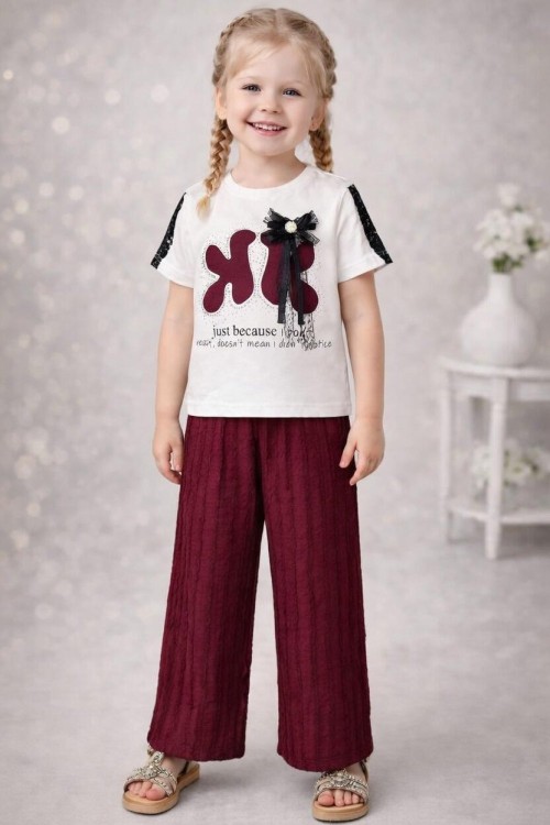 JUST BECAUSE YAKA TÜLLÜ ÇİÇEK ALT BUBBLE KUMAŞ İSPANYOL TAKIM  Bordo