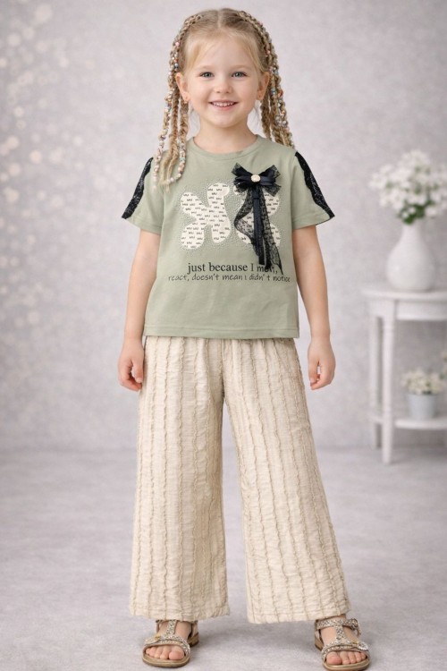 JUST BECAUSE YAKA TÜLLÜ ÇİÇEK ALT BUBBLE KUMAŞ İSPANYOL TAKIM  Krem