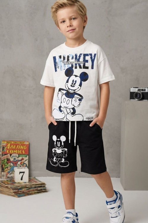 MİCKEY MONSE CEPLİ ŞORTLU TAKIM  Siyah