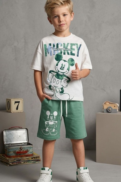 MİCKEY MONSE CEPLİ ŞORTLU TAKIM  Yeşil