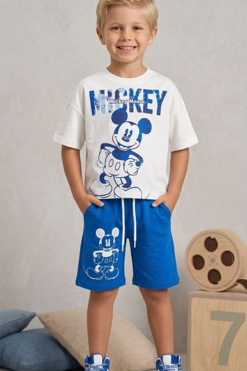 MİCKEY MONSE CEPLİ ŞORTLU TAKIM  Mavi