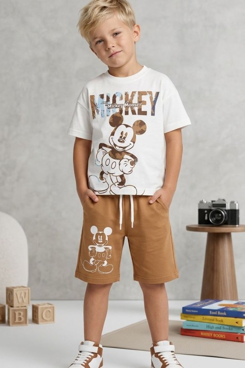 MİCKEY MONSE CEPLİ ŞORTLU TAKIM  Kahverengi