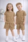 UNİSEX TİŞÖRT VE ALT GAP YAZILI ŞORTLU TAKIM  Bej