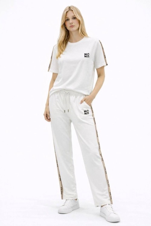 MIN MIN YAZILI KENAR ŞERİTLERİ MİN MİN  KISAKOL KADIN EŞOFMAN TAKIMI  Beyaz