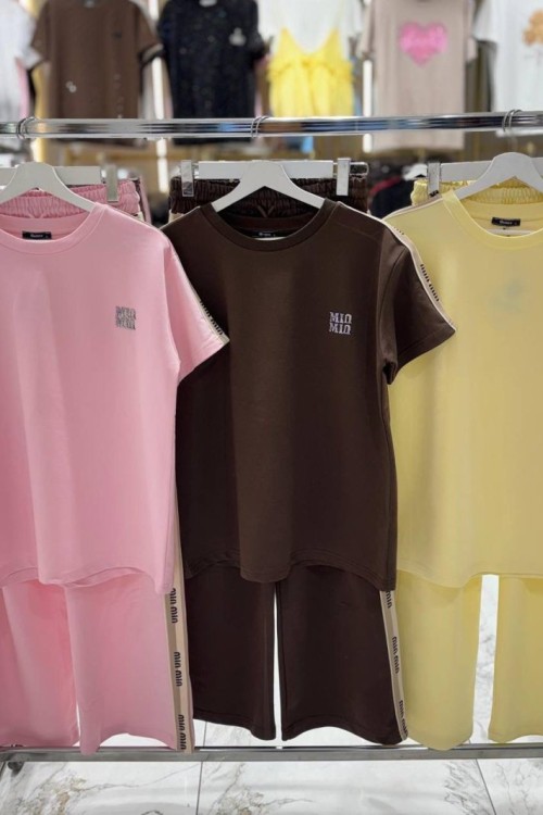 MIN MIN YAZILI KENAR ŞERİTLERİ MİN MİN  KISAKOL KADIN EŞOFMAN TAKIMI  Pembe