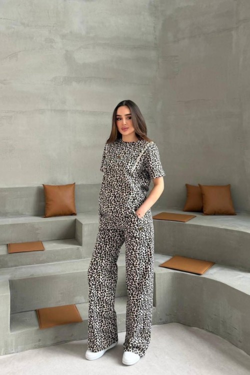 İKİ OMZU FERMUARLI BAYAN LEOPARLI İKİLİ TAKIM Leopar