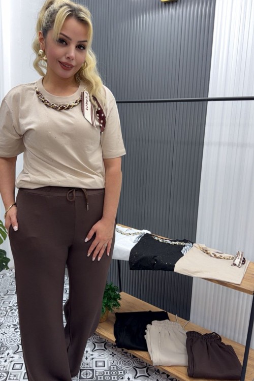 SADE DÜZ CEPLİ EŞOFMAN ALTI  Kahverengi