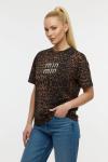 MİN MİN YAZILI LEOPAR DESENLİ TŞÖRT  Kahverengi