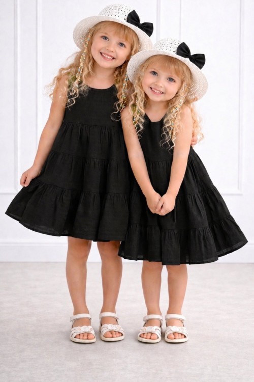 SIFIRKOL PARÇALI ŞAPKALI ELBİSE  Siyah