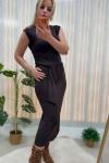 OYSHO MODAL KUMAŞ KENDİNDEN KEMERLİ SIFIRKOL ELBİSE Acı Kahve