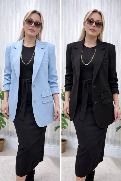 ÇİFT KAPAKLI BLAZER KADIN CEKET  Siyah