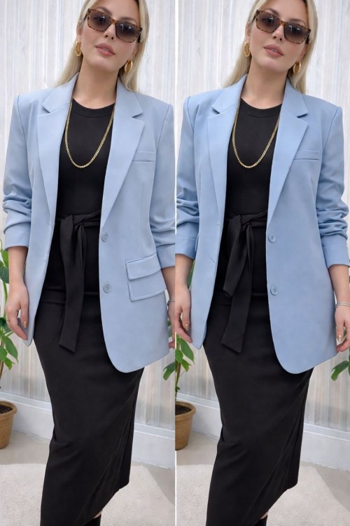ÇİFT KAPAKLI BLAZER KADIN CEKET  Mavi
