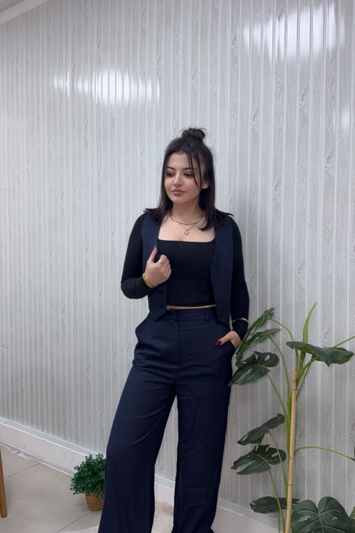 4 DÜĞMELİ KISA YELEK PANTOLON TAKIM  Bej