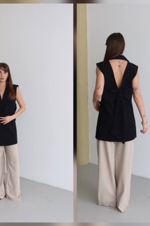 SIRT FİYONKLU DERİN DEKOLTE YELEK Siyah