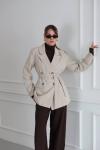 DÜĞMELİ BEL BAĞLAMALI BLAZER KADIN CEKET  Krem
