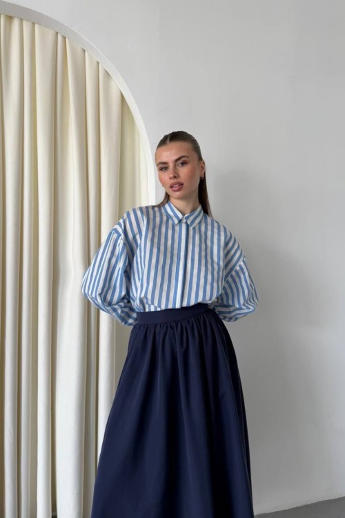 OVERSIZE ÇİZGİLİ GÖMLEK  Mavi
